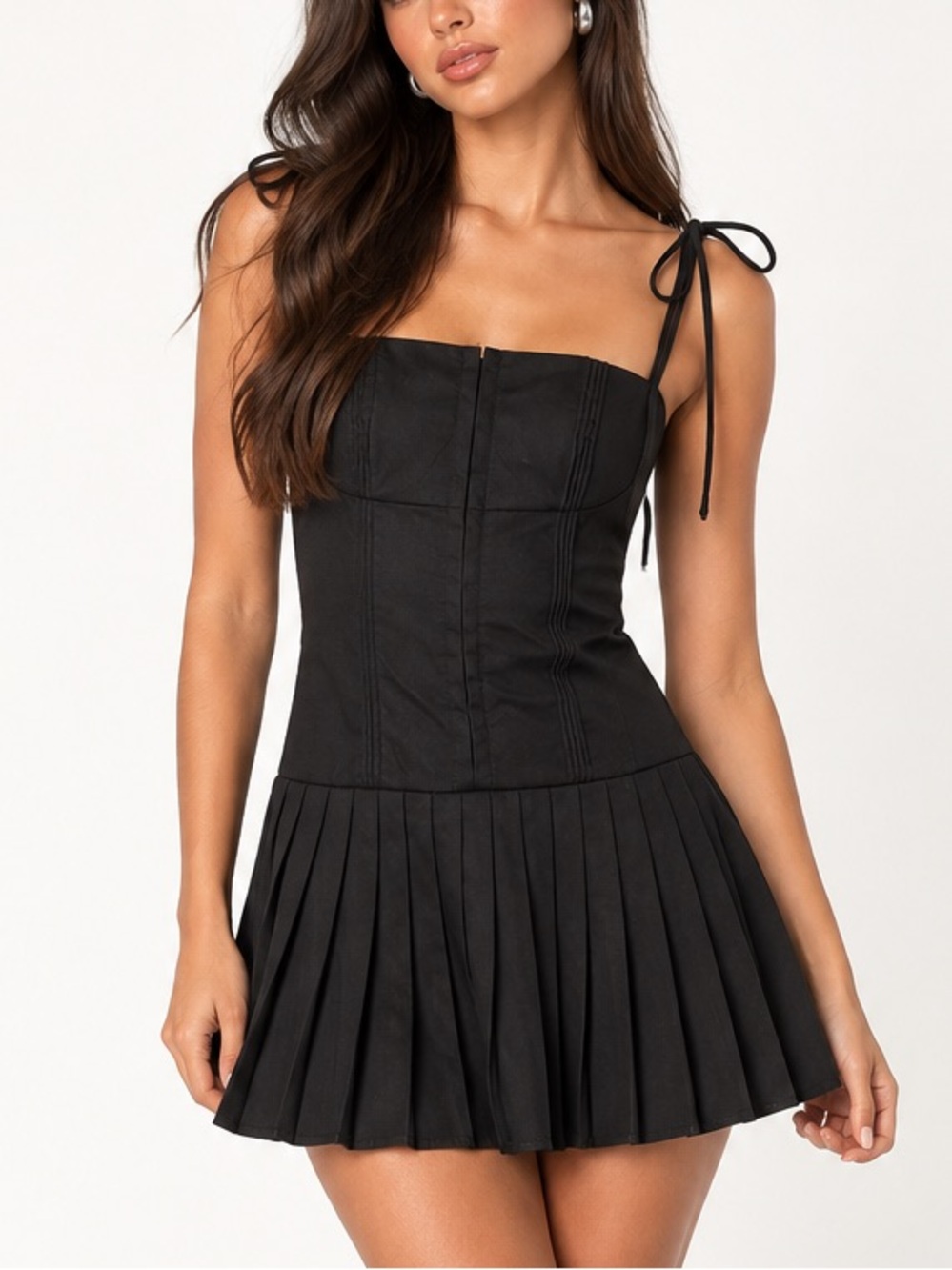 EDIKTED Perri Pleated Corset Dress in Black (Size S) NWT